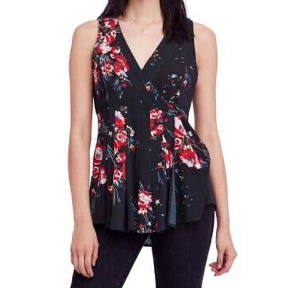⭐️ Free People Back to the Basics Boho Floral Star Wrap Tunic Black Top - Picture 10 of 13